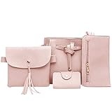 Banbry 4-teiliges Set Leder Handtasche Damen Shopper Schultertasche Umhängetasche Damen Geldbörse Tragetasche Groß Damen Tasche Tote Kartenhalter für Büro Schule Einkauf R