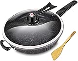 BYMEMYR 32cm Eisenbratchen Maifan Steinbeschichtung Bratpfanne Wok Druck Vakuum Kochen Topf mit Deckel Für Gasherd & Induk