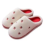 Hausschuhe Slipper Pantoffeln Damen Herren Mode Obst Indoor Hausschuhe Frauen Warm Plüsch Home Slipper Anti-Rutsch Soft Lovers Winterschuhe Bananen Kirsche Damen Slipper-Red_Strawberry_38-39