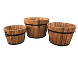 Set von 3 halbes Fass Holz Hartholz massiv rund Garden Blume Pflanzschalen Blumentöp