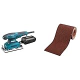 Makita BO3711 Schwingschleifer 93 x 228 mm & kwb Schleifpapier-Rolle – für Metall und Holz, K-80, 93 mm x 5 m, Korund, Schleif-Rolle für Hand- und Schwing-S