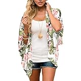 ECOMBOS Damen Florale Kimono Cardigan - Chiffon Cardigan Tops Casual Lose Bluse Shawl Sommer Boho Beach Cover up Leichte Strand Jacke,Rosa,XL