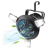 TOOSD Camping Deckenventilator Wiederaufladbare LED Zeltlüfter Mit Haken Tragbarer Solarlüfter Mini Lightweight USB-Lüfter,Schw