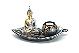 Buddha Set mit Blattschale Teelichthalter Dekofigur inklusive Deko-Steinen zur M