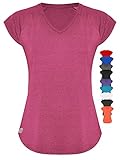 GO HEAVY Damen Fitness Funktions Sport T-Shirt Laufshirt Kurzarm Schnelltrocknend Yoga Sportoberteil | Rosa XXL