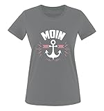 Comedy Shirts - Moin - Anker - Damen T-Shirt - Dunkelgrau/Weiss-Rosa Gr. L