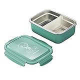 Brotdose Kinder, Lunchbox Erwachsene,Auslaufsichere Bento Box, brotdose kinder mit fächern und mit Besteck,Hochwertiger Edelstahl-Liner BPA-frei. (Grün 850ml)