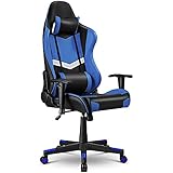 Gaming Stuhl Bürostuhl Gamer ergonomischer Schreibtischstuhl, Drehstuhl mit Kopfkissen und Lendenkissen, Chefsessel von einteiliger Stahlrahmen, 90°-160° Neigungswinkel, höhenverstellbar, bis 200kg