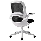 BERLMAN Bürostuhl mit klappbare Armlehnen, Schreibtischstuhl aus Netzstoff, Höheverstellbarer Drehstuhl, Bürodrehstuhl mit Wippfunktion für kleine Person bis 115kg belastbar (Weiß-Schwarz)