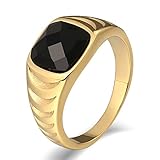 Gualiy Edelstahlring Vintage, Edelstahl für Herren Gold V Runder Zirkonia Jubiläumsring, Ringgröße 62 (19.7)