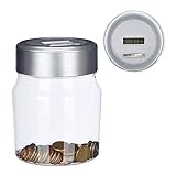 Relaxdays Spardose mit Zähler, zählendes Sparschwein m. Display, digitaler Münzzähler, Euro, Geschenk, 1,2l, transp