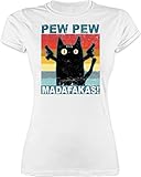Sprüche Statement mit Spruch - Pew Pew Madafakas Katze Vintage - M - Weiß - Katze Tshirt - L191 - Tailliertes Tshirt für Damen und Frauen T-S