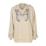 Hoodie Damen Sweatjacke Casual Kapuzenpullover Sweatshirt Langarm Pullover Tops Outerwear Sport Mantel Damen Coat Vintage Mantel Schmetterling Printed Sweater Jacke Sweatsjacke Sport Teenager M