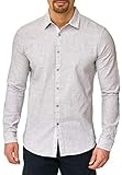 Indicode Herren Cundy Hemd aus 55% Baumwolle & 45% Leinen | Regular Fit Langarm Herrenhemd modernes luftiges Sommerhemd bequemes Markenhemd langärmlig Freizeithemd für Männer Lt Grey M