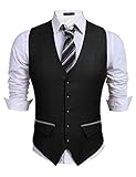 Weste Herren Anzugweste Ärmellose V-Ausschnitt Sommer mit 4 Knöpfen Slim Fit Business Klassisch Elegante Leichte Softshell Anzug Weste für Männer (Schwarz,L)