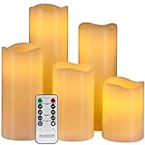 Monzana 5 LED Echtwachs Kerzen mit Fernbedienung Timerfunktion Flamme flackernd 5 unterschiedliche Größen 7,5cm breit groß