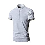 T-Shirt Herren Regular Fit Kurzarm Stehkragen Henley Hemd Herren Wandern Bergsteigen Golf Sportshirt Herren Sommer Lässig Tops Herren Komfortabel Atmungsaktiv T-Shirt H