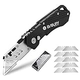 BIBURY Universalmesser, Portabel Teppichmesser, Aktualisierte Version Universal-Klappmesser, Cuttermesser mit 10 zusätzlichen SK5 Edelstahlklingen mit Gürtelclip und Safety-Lock-Design - Schw