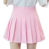 Qtinghua Damen-Faltenrock, einfarbig, hohe Taille, Mini-Kleid, A-Linien-Rock Gr. 44, #1 Pink