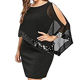 LOPILY Abendkleid Damen Große Größen Glitzer Bleistiftkleid Pailletten Chiffonkleid Elegant Cocktailkleid Festliche Kleider für Mollige Standamt Ausgestellt Empirekleid Edel Skaterkleid (Schwarz, XXL)