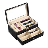 AJH Boxen Organizer Sonnenbrillen Display Organizer von Brillen Aufbewahrungs- und Sammelbox Großer Lederhalter Ideal für Brillen Schmuck Uhren Display Org