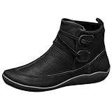 YJING Damen Stiefeletten Bequem Booties mit Blockabsatz Kunstleder Anziehen Ankle Boots Herbst Winter Kurze Stiefel Worker Boots Frauen Schneestiefel Gummistiefel Knöchel Schuhe(26-Schwarz,37)