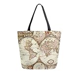Hunihuni Canvas-Tragetasche, Kunstdruck, Weltkarte, groß, wiederverwendbar, Einkaufstasche, Schultertasche für Damen und M