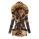 NJGRAE Winterjacke Damen Lang Mantel Herbst Parka Winter Jacke Warm mit Fellkapuze Outdoorjacke Baumwolle Winterjacken Warm GefüTterte Windbreakers Dickere Hardshelljack