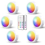 LED Spot RGB Batterie mit Fernbedienung,13 Farbwechsel Spots Batteriebetrieben Vitrinenbeleuchtung Kabellos Schrankbeleuchtung Dimmbar Unterbauleuchte Küche LED Touch Lampe Zum Kleben Akku Regal L