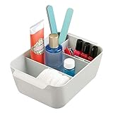 mDesign Schminkaufbewahrung für Wasch- oder Schminktische – kleine Aufbewahrungsbox aus BPA-freiem Kunststoff für Make-up – moderner Kosmetik Organizer mit 8 Fächern – hellg