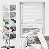 Grandekor Elektrische Rollos Weiß 60x120cm, Elektrisches Doppelrollo Klemmfix ohne Bohren, Duo Rollo Klemmrollo Fensterrollo für Fenster & Tür Zebrarollo Seitenzug