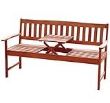 KMH®, 3-sitzer Gartenbank (160 cm) aus Eukalyptusholz mit integriertem, einklappbarem Tisch (#101909)