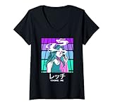 Damen Choke Me Retro Anime Girl Vaporwave Aesthetic Alt Indie T-Shirt mit V