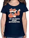 Geschwister Bruder und Schwester - Weltbeste große Schwester - Fuchs - 152 (12/13 Jahre) - Dunkelblau - t Shirt große Schwester - F131K - Mädchen Kinder T-S