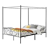 [en.casa] Himmelbett Finström 140x200cm Metall Bettrahmen mit Lattenrost Jugendbett Bettgestell Schw