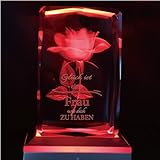 Smyla 3D Gravur Personalisiert Glas-Kristall Mit Text | Geschenk mit Multi-Color LED in Premium Geschenkbox | Rosen-Motiv | Geschenk-Idee für Männer Frauen Partner Jahrestag