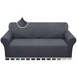 Luxurlife Super Stretch Sofabezug 1 Stück Universal Couchbezug für Hunde Katze Elastische Jacquard Sofahusse mit Armlehnen(3 Sitzer,Grau)