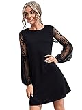 DIDK Damen Kleid Vintage mit Kragen Hemd und kurzen Ärmeln aus Tüll mit Punkten, niedliches Kleid mit Herzausschnitt, Schwarz 4, S