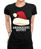 Weihnachtsoutfit - Weihnachten Merry Christmas Ugly X-Mas Santa Claus Weihnachtsshirt D Frauen Damen T-Shirt | Schwarz | L