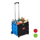 Relaxdays Einkaufstrolley klappbar, Teleskop-Griff, 2 Gummi Rollen, bis 35 kg, Shopping Trolley, Aluminium, ABS, b