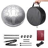 HIUHIU 12 Zoll-11 Anhang C Tune Stahlzunge Drum, Mode Und Neuartige Galvanisieren Spiegelstahl Zunge Trommel, Hand Pan Carbon Steel Drum-Instrument Mit Drum Schlägel Und Bag