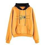 Damen Casual Rock Paper Scissors Bedruckter Pullover Langarm Pouch Pocket Top Hoodie Damen Katze Printed Langarm Kapuzenpullover Top