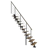 DOLLE Mittelholmtreppe Boston | 11 Stufen | Geschosshöhe 228 – 300 cm | Geradelaufend | Eiche, lackiert | Unterkonstruktion: Anthrazit (RAL 7016) | volle Stufen 70 cm | inkl. Geländer | Nebentrepp