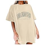 T-Shirt Damen Sommer Oberteile Vintage Drucken Bluse Streetwear Sport Oberteile Oversized Mode Lose Rundhals Kurzarm Vintage Sweatshirt Teenager Tunika Lang Top