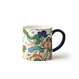 LYUN tassen Verstärkte Porzellan-Kaffeetasse, Lotus-Druck-Kaffeetasse, Multifunktions-Teetasse, chinesische Art Drink Cup für Zuhause, Geschenk usw.-grün Becher Geschenk (Color : Green)