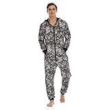 Herren Jumpsuit Onesie mit Kapuze Weihnachten Sanft Flanell Fleece Overall Pyjama Langarm Hoodies Schlafanzug Einteiler Winter Thermo Homewear Schlafoverall Nachtw