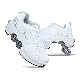 Wedsf Multifunktionale Deformationsschuhe Schuhe 2 in 1 Rollen Skateboard Schuhe Sneakers Deformation Roller Schuhe Multifunktional Einstellbar Sneaker Mit (Silver, 39)