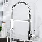 Vketo Niederdruck Wasserhahn küche Niederdruck armatur Küche Küchenarmatur Einhandmischer Armatur mit Brause 360° Schwenkbar Mischbatterie Spültischarmatur Spiralfederarmatur Gebürsteter Nick