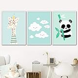 Kinderzimmer Bilder Set von 3 Poster Giraffe Cloud Panda Wanddruck Kindergarten Cartoon Tier Leinwand Baby Room Decor Ung