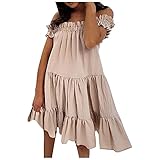 Hirolan Damen Mini Kleider Schulterfrei Kurzarm Casual Lose RüSchennäHte Cupcake Prinzessin Kleid Party Club Oberteil Strandrock Tunika Damen Kurzarm Luftige Sommerk